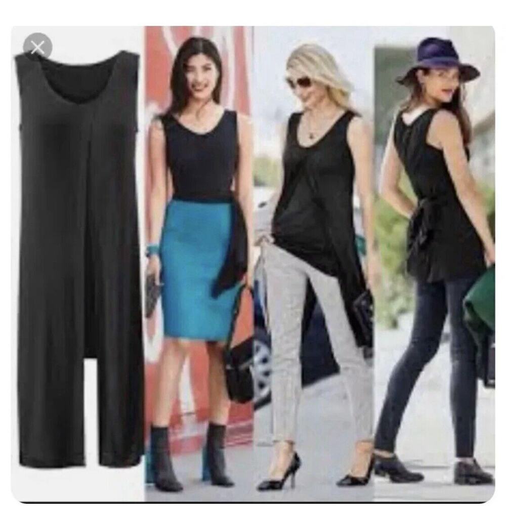 Cabi Beyond Tee Long Sleeveless Tunic #3243 Black Stretchy Layered Top Small